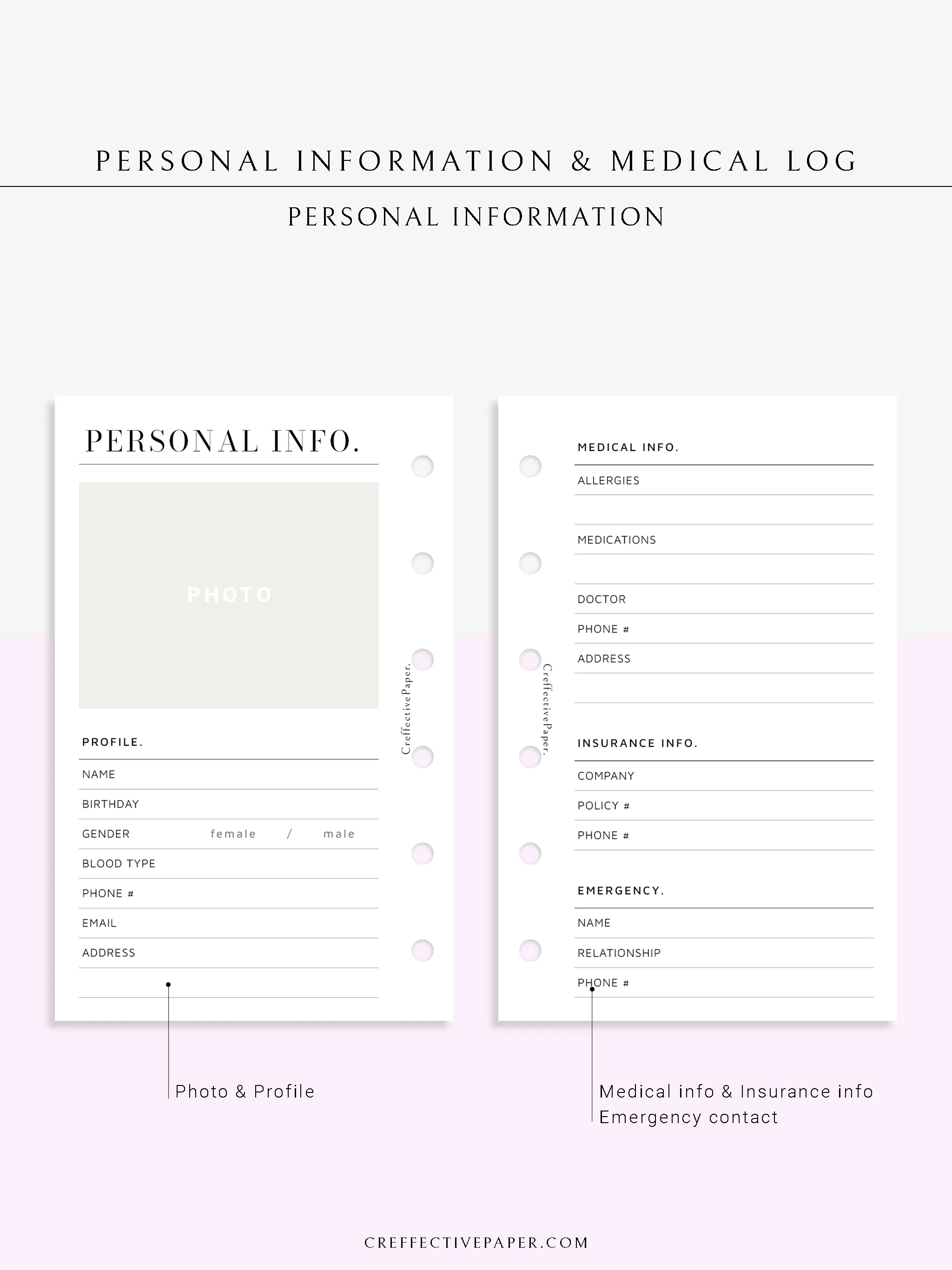 N113 | Personal Information & Medical Log Template