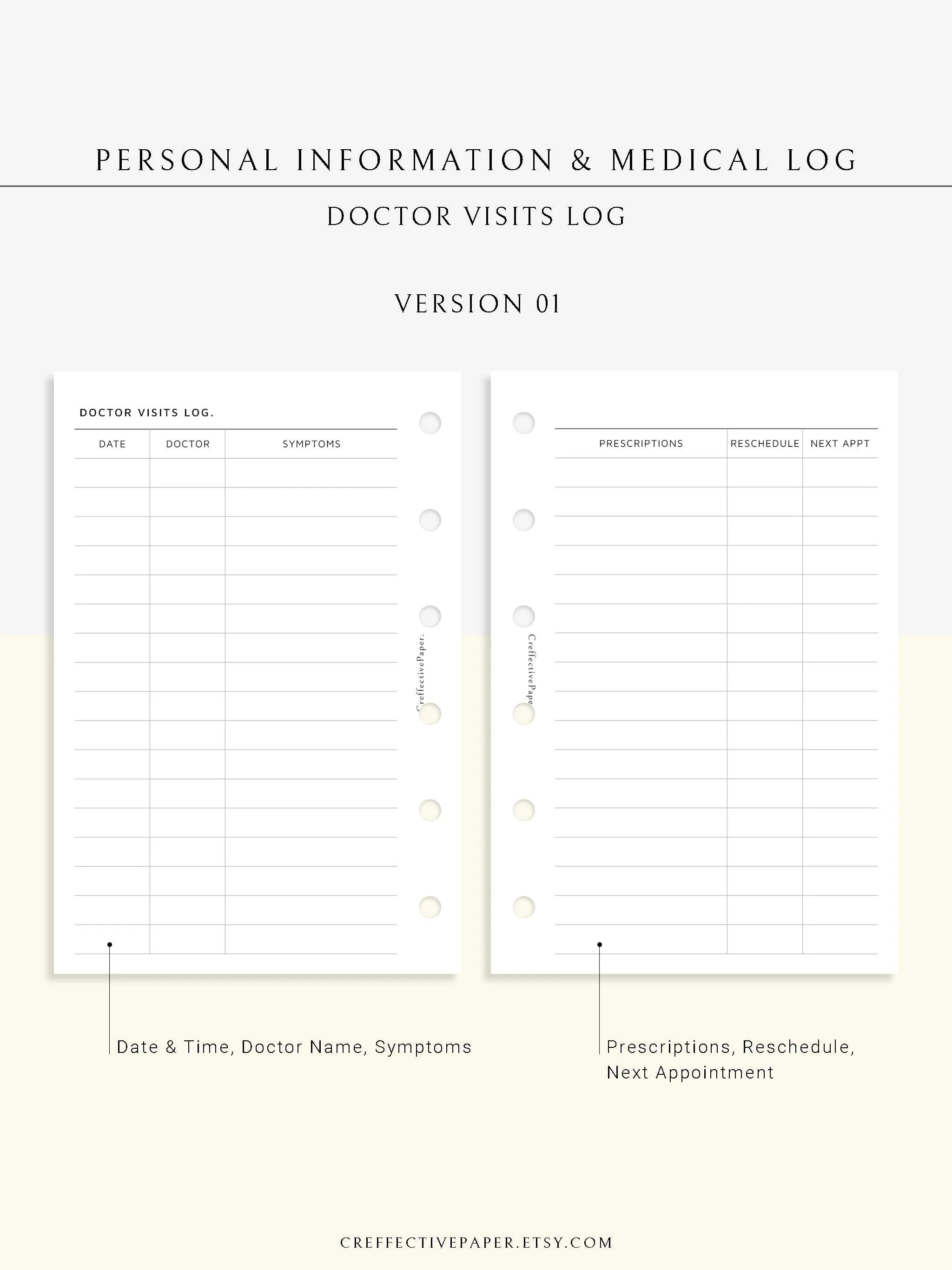 N113 | Personal Information & Medical Log Template
