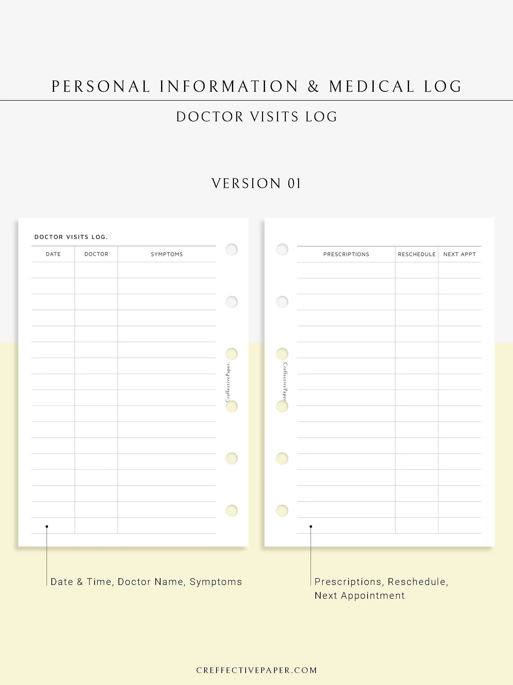 N113 | Personal Information & Medical Log Template