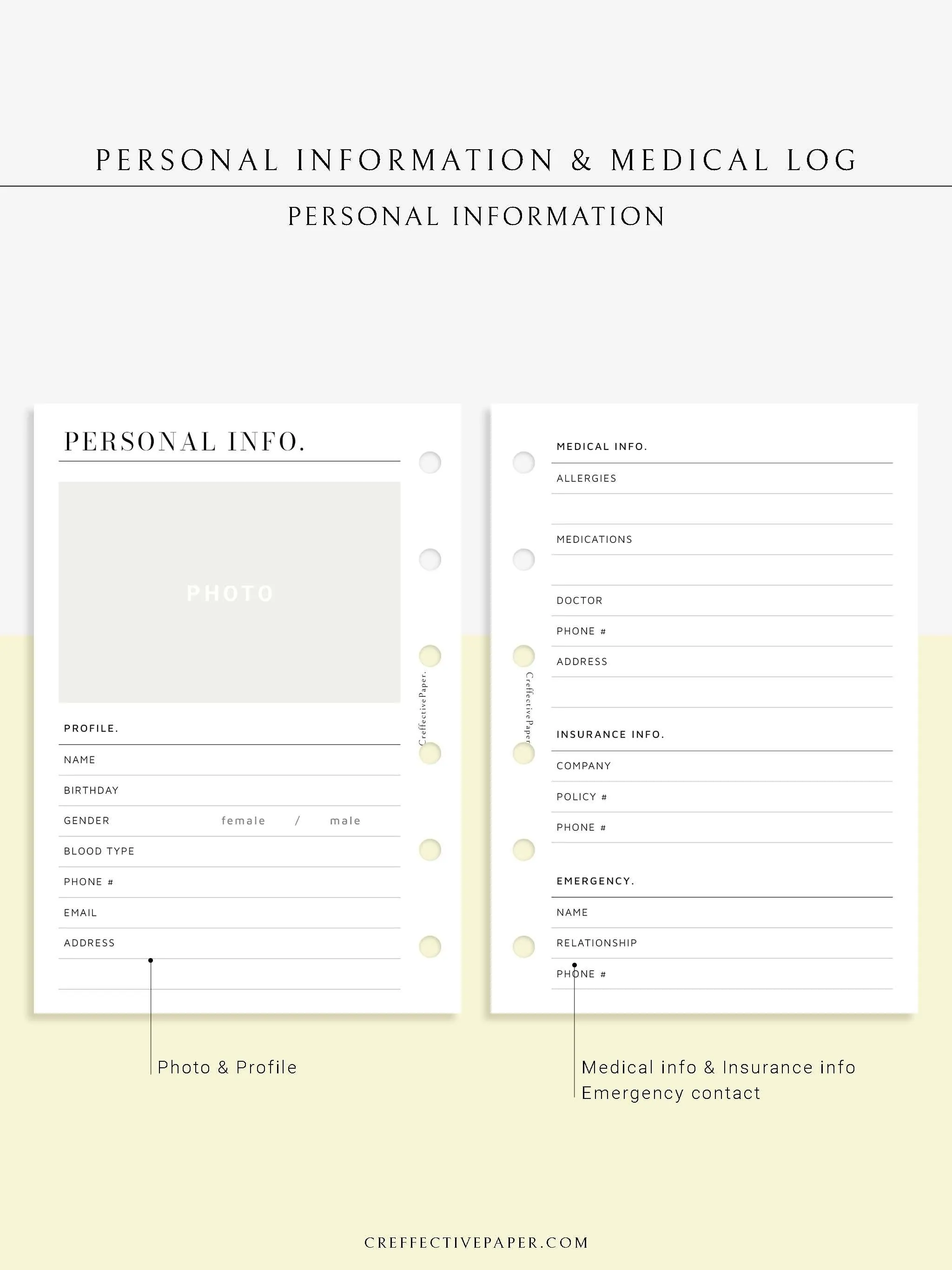 N113 | Personal Information & Medical Log Template