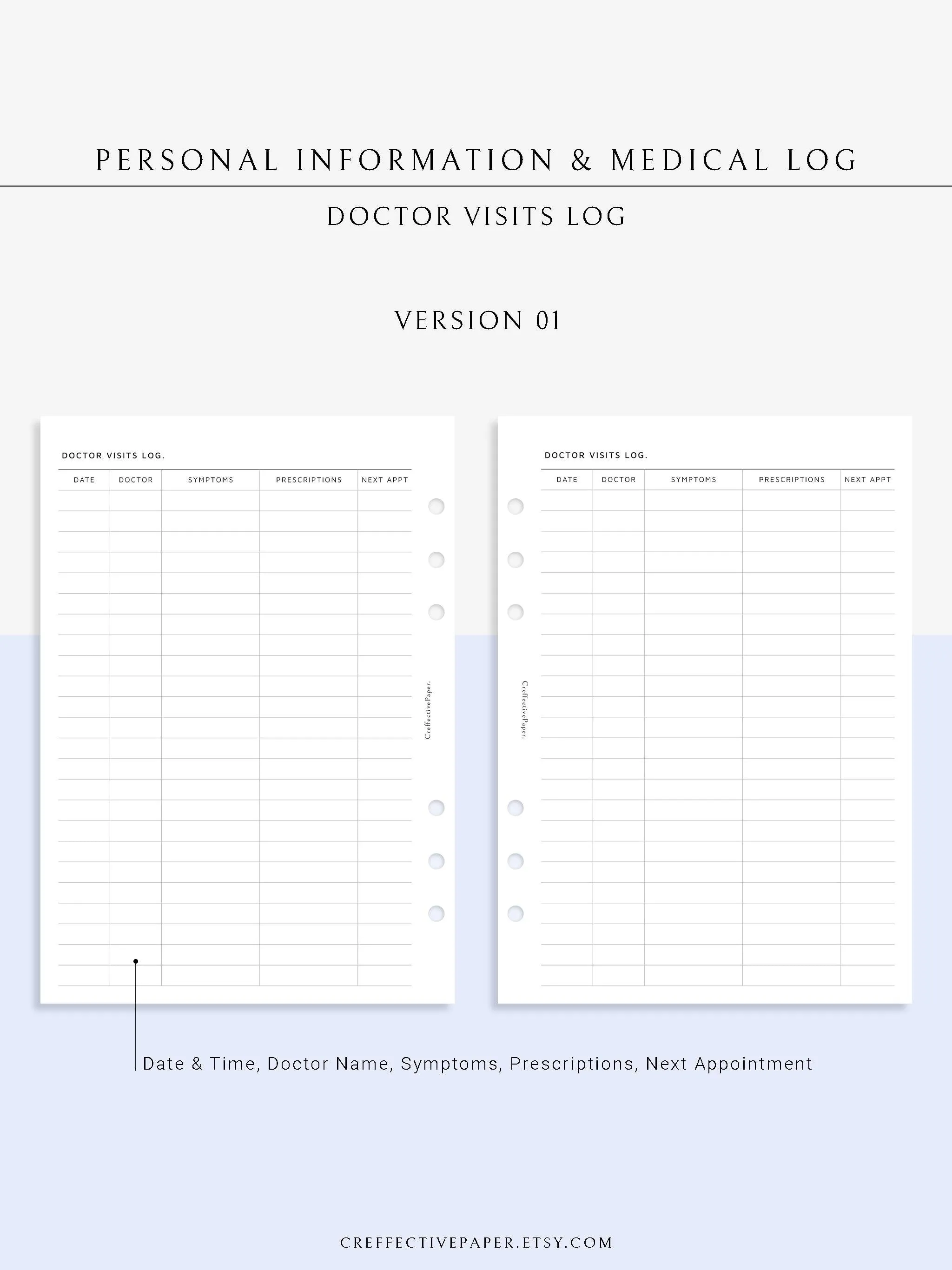 N113 | Personal Information & Medical Log Template