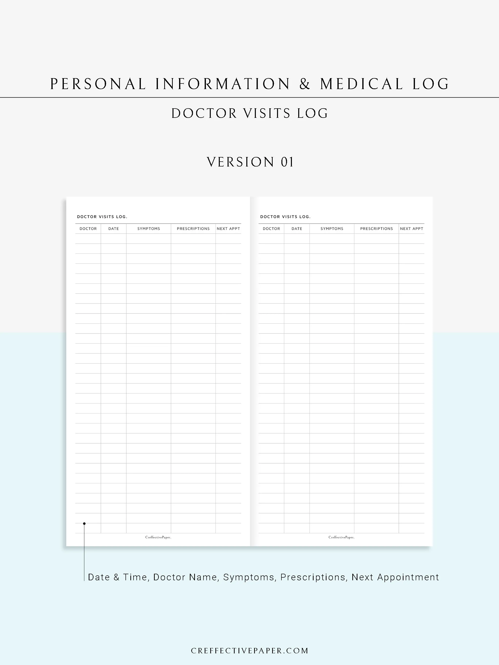 N113 | Personal Information & Medical Log Template