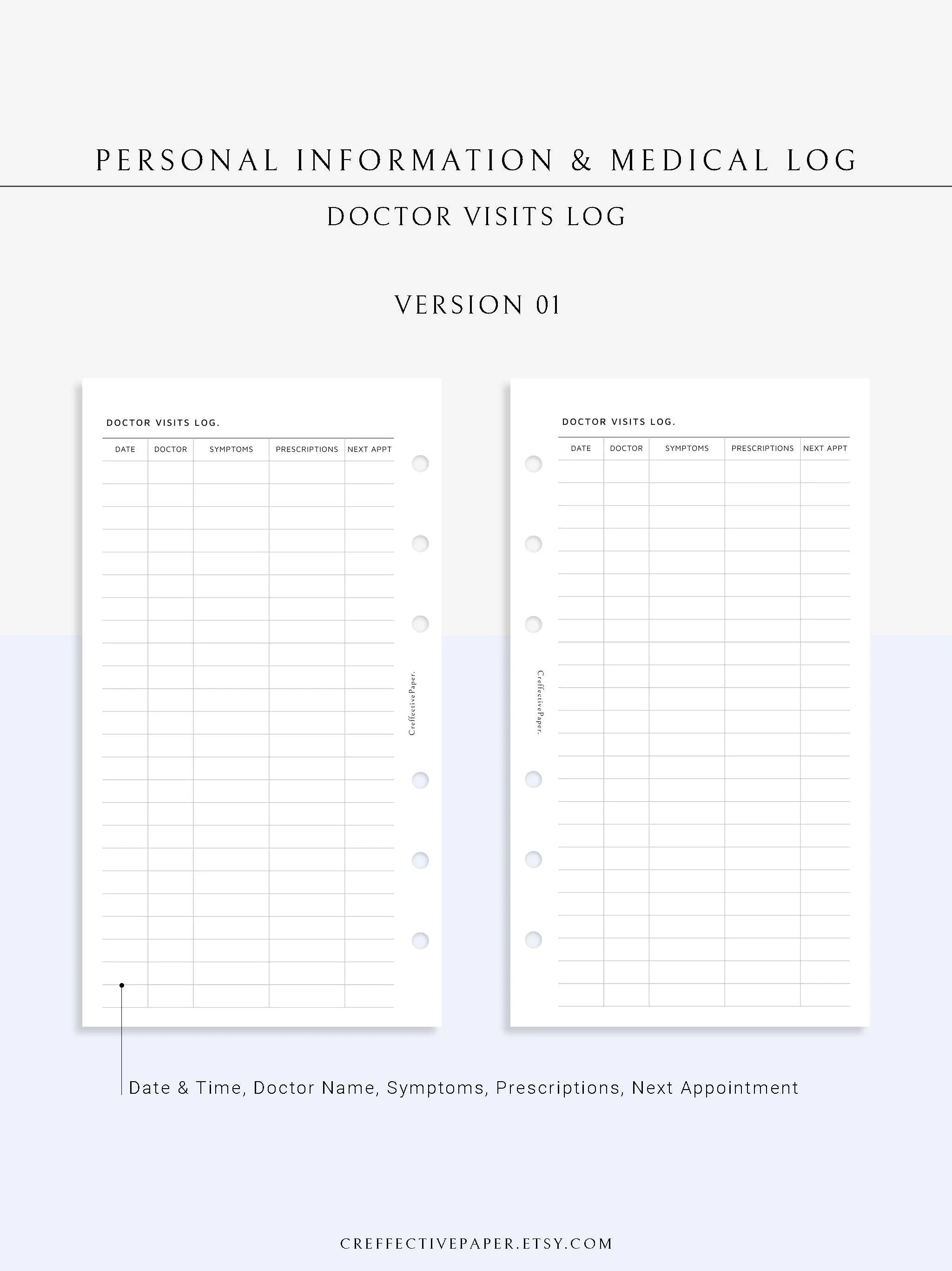 N113 | Personal Information & Medical Log Template