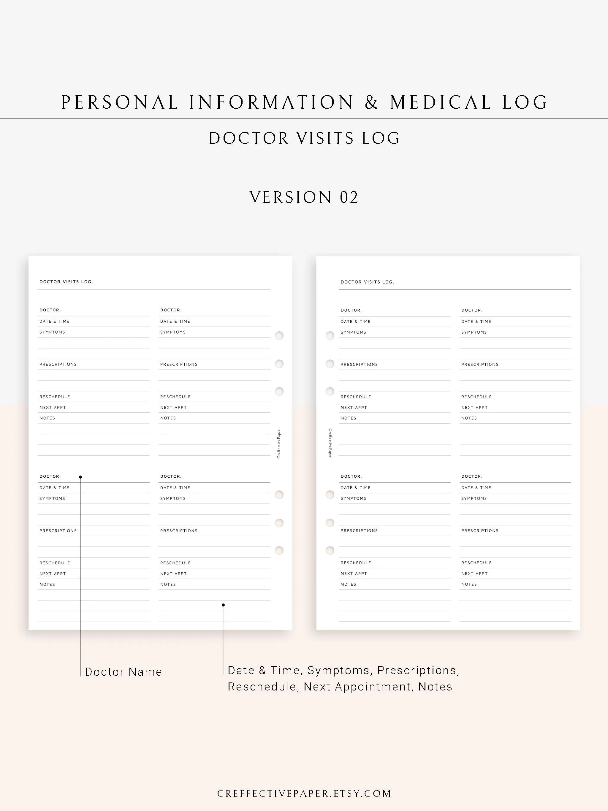 N113 | Personal Information & Medical Log Template