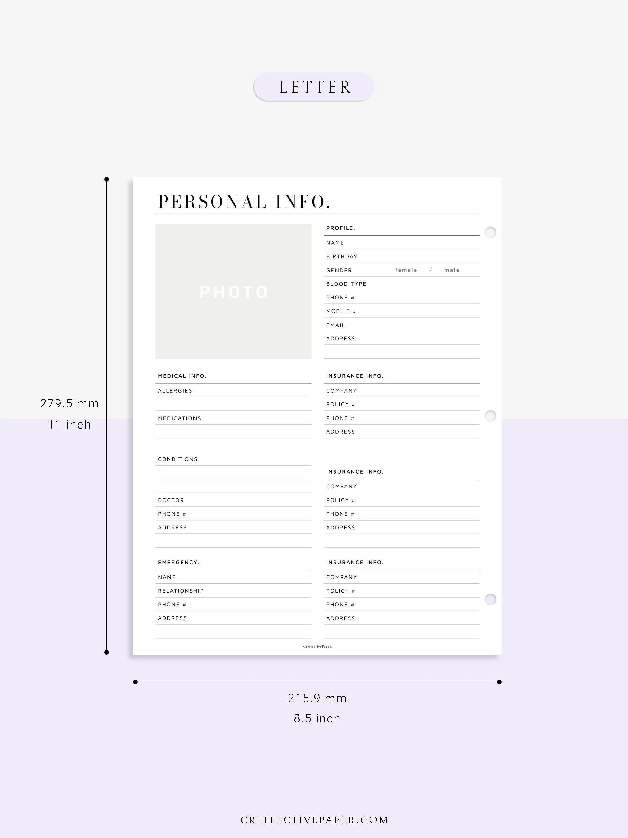 N113 | Personal Information & Medical Log Template