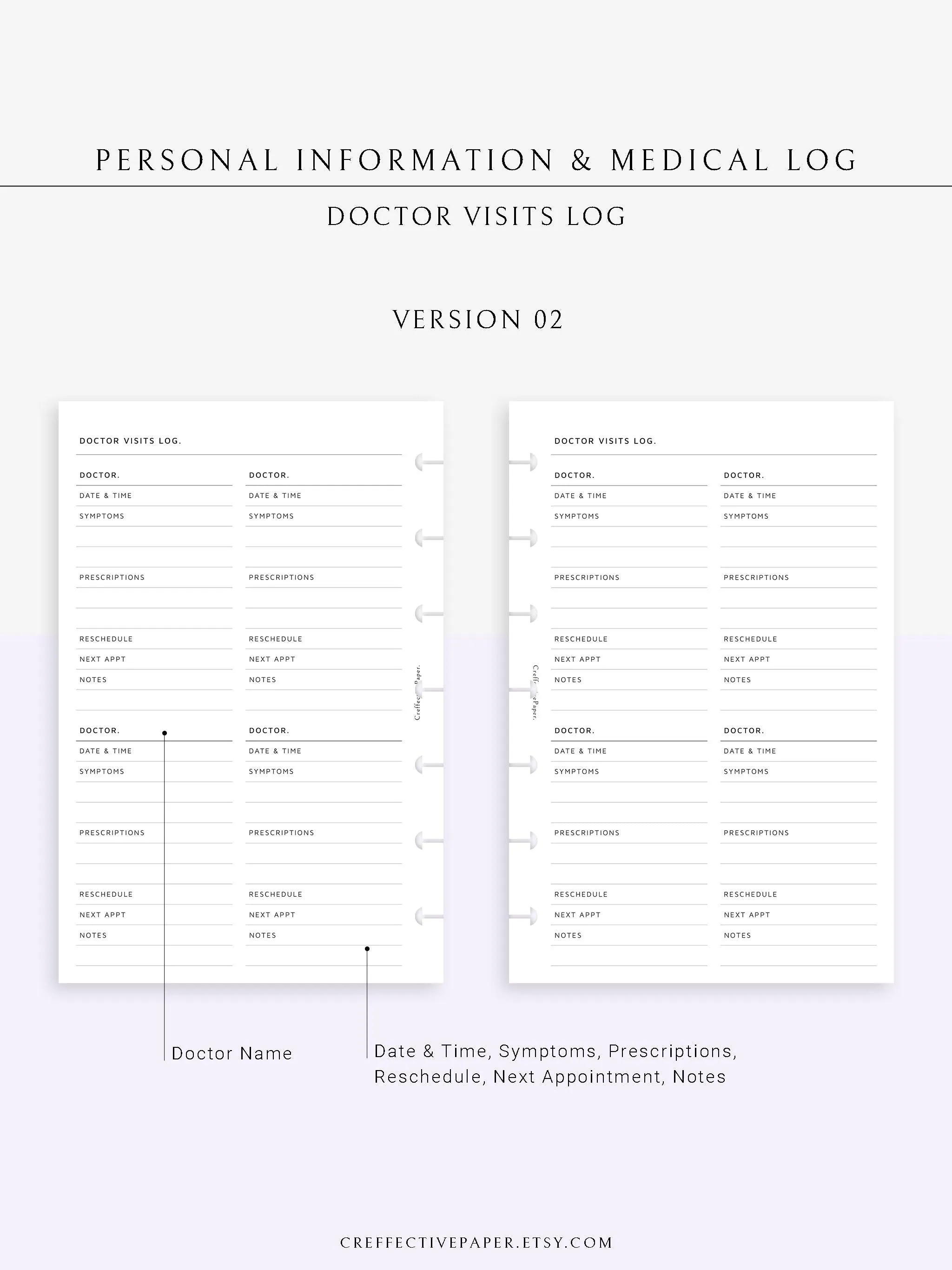 N113 | Personal Information & Medical Log Template