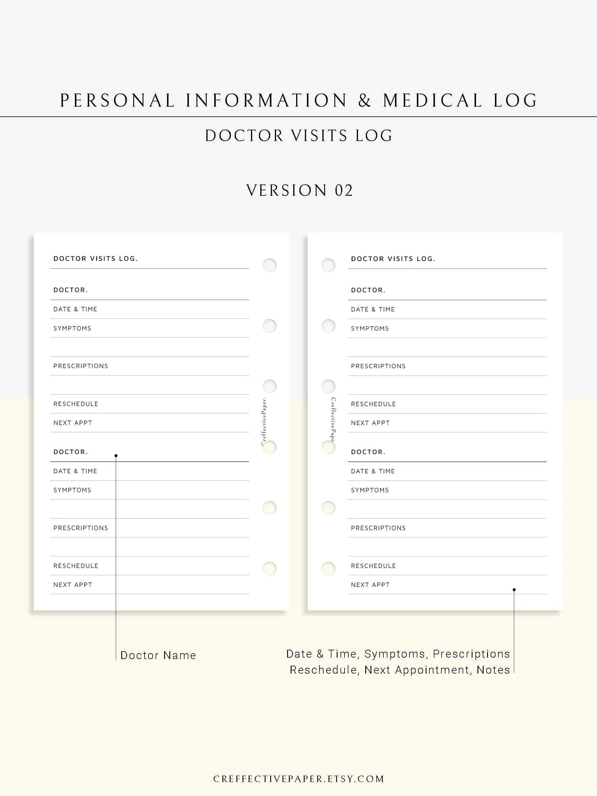 N113 | Personal Information & Medical Log Template