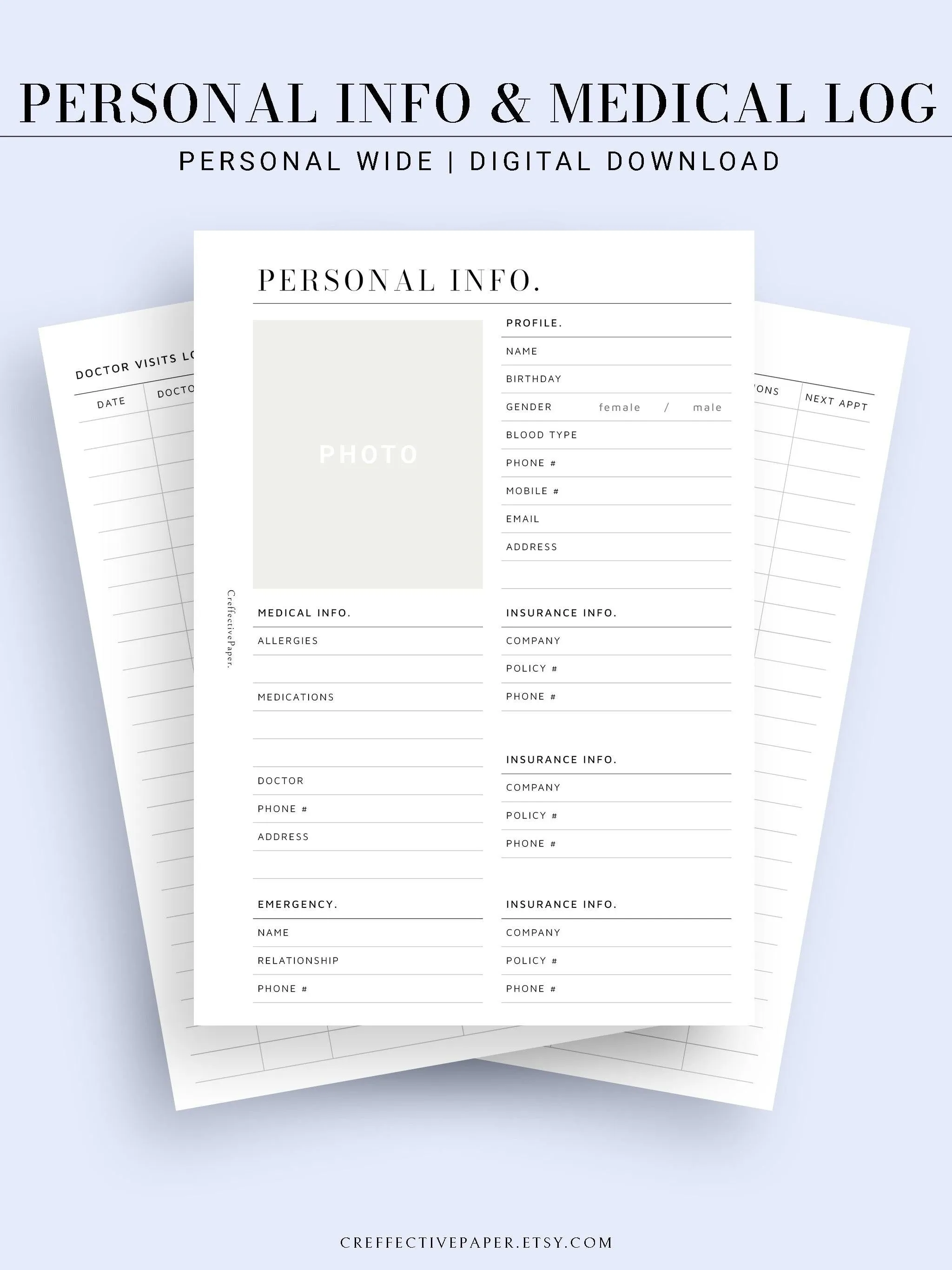 N113 | Personal Information & Medical Log Template