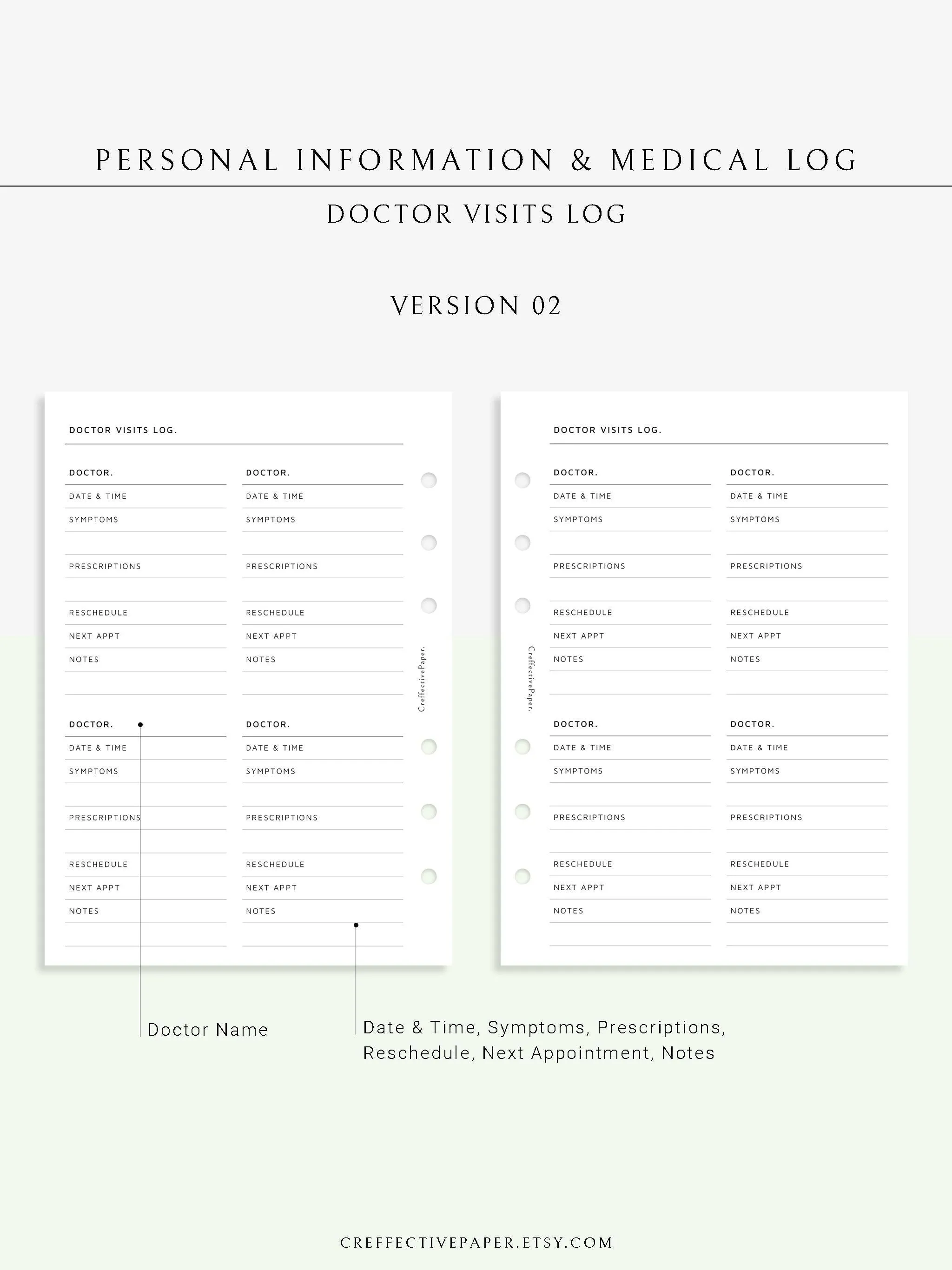 N113 | Personal Information & Medical Log Template