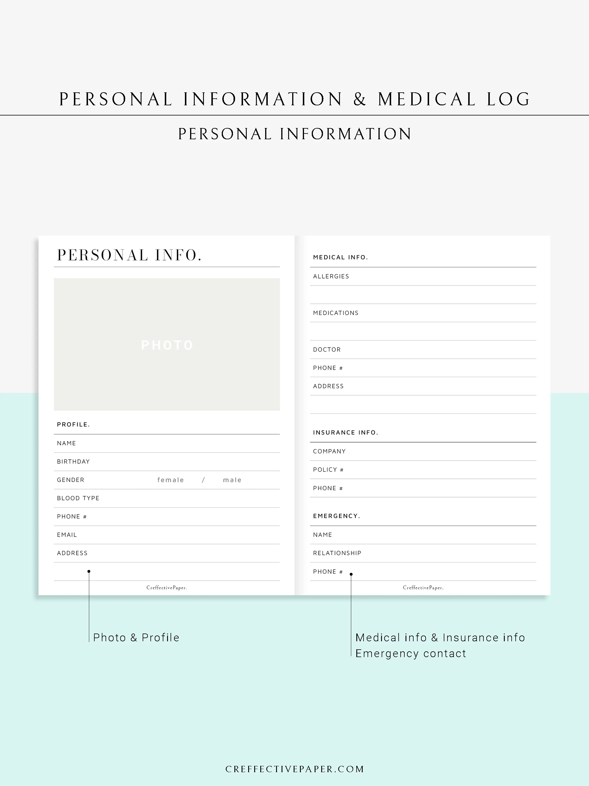 N113 | Personal Information & Medical Log Template