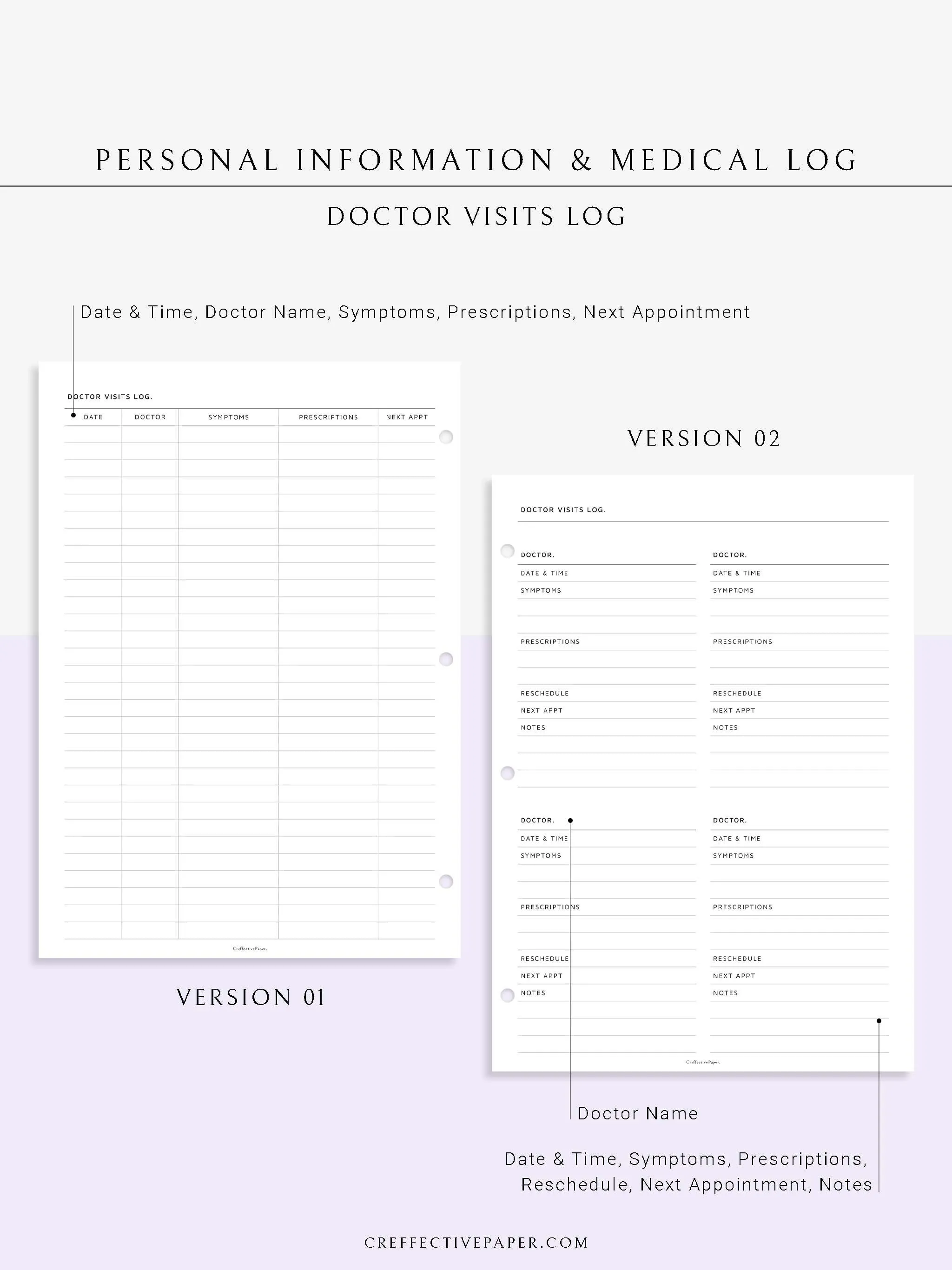 N113 | Personal Information & Medical Log Template