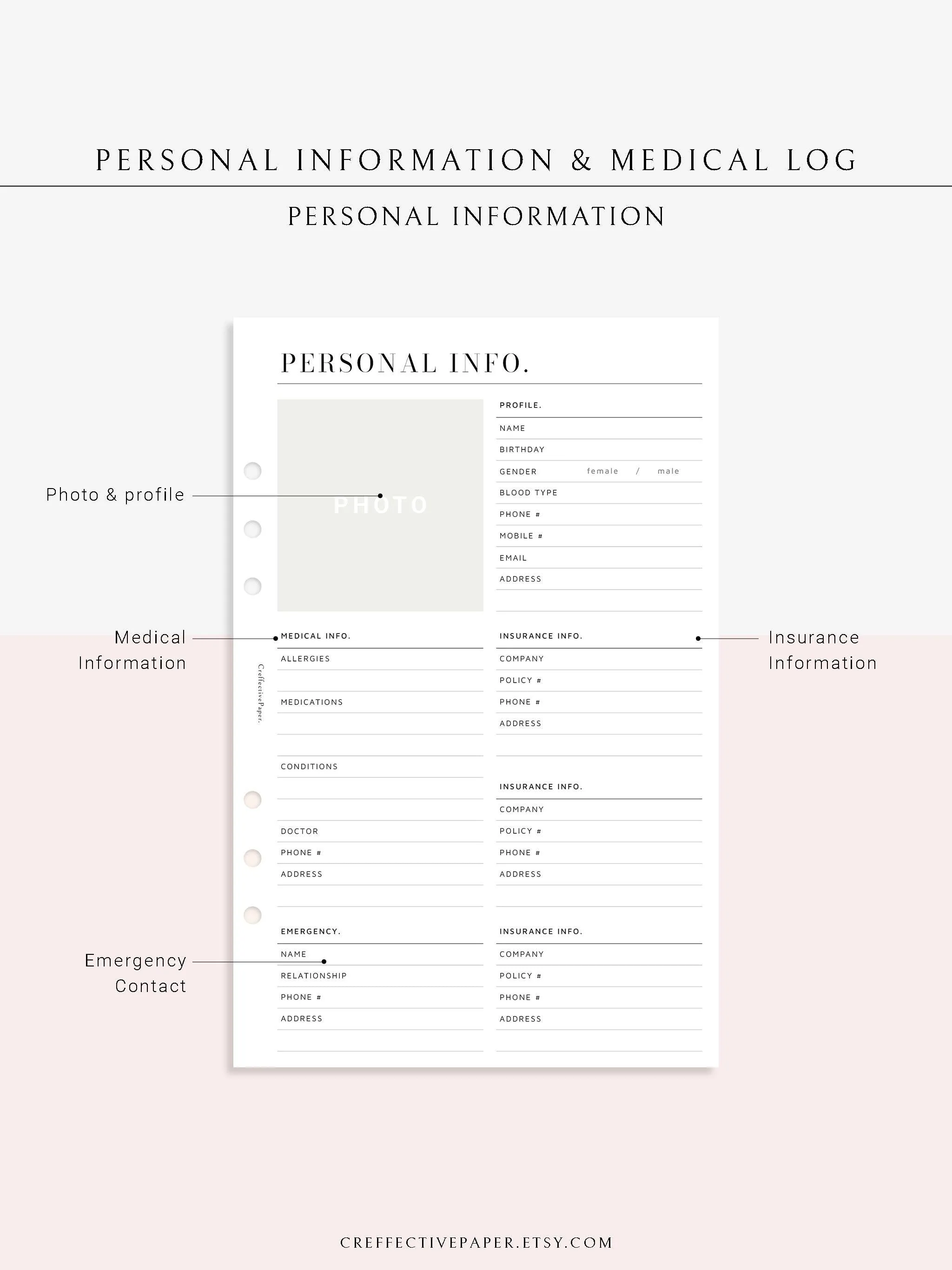 N113 | Personal Information & Medical Log Template
