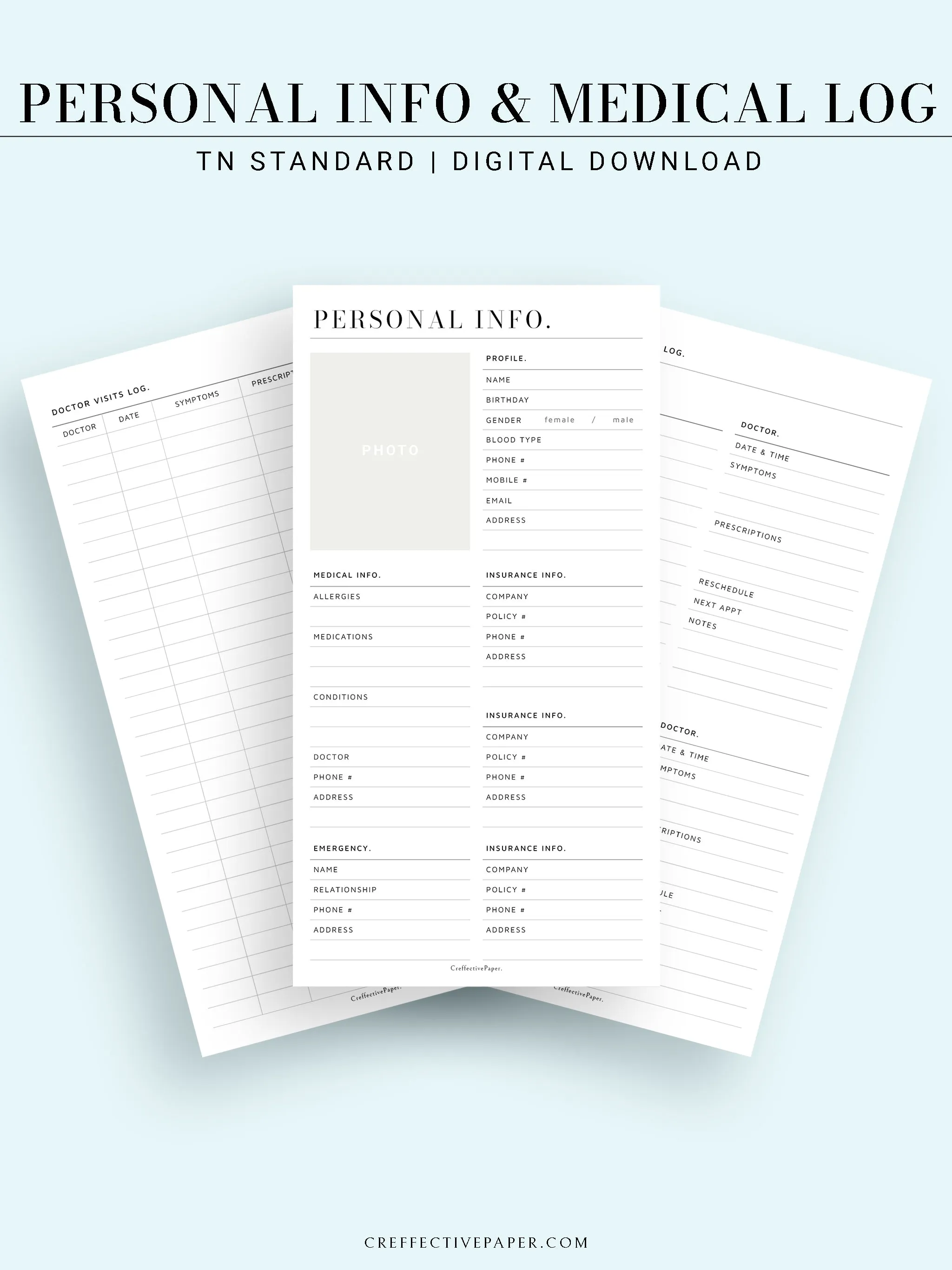 N113 | Personal Information & Medical Log Template