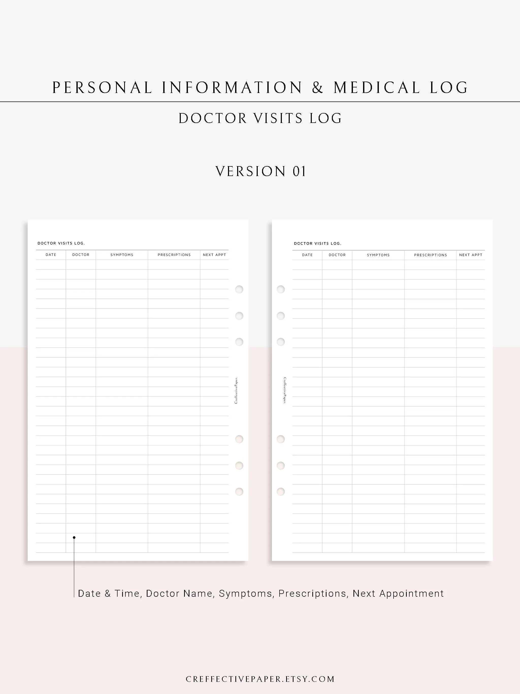 N113 | Personal Information & Medical Log Template