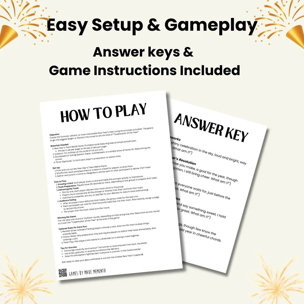 New Year’s Trivia Quiz - Instant Download Printable Game