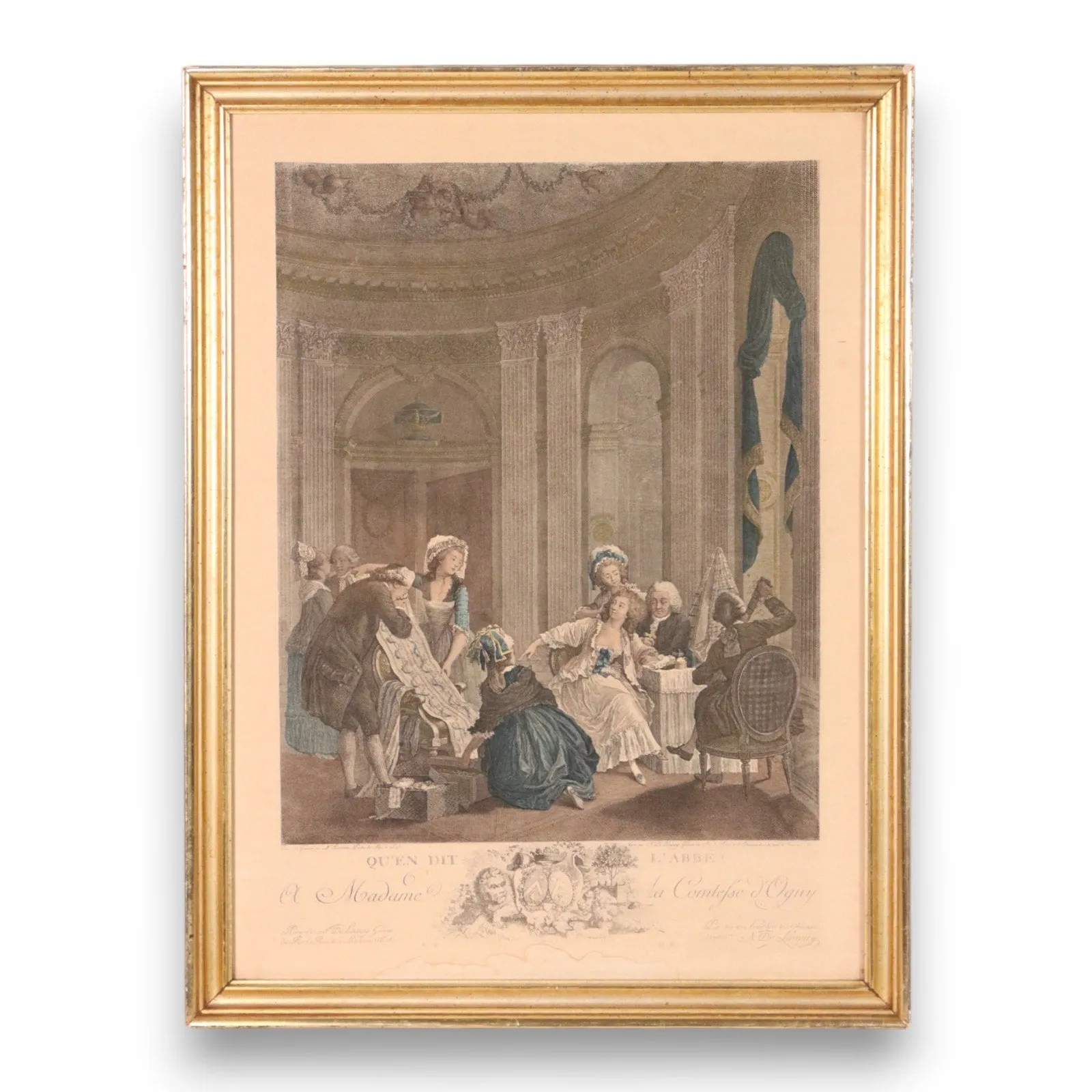 Nicolas De Launay Qu'en Dit L'Abb Framed Etching 21x16 French Antique 1788