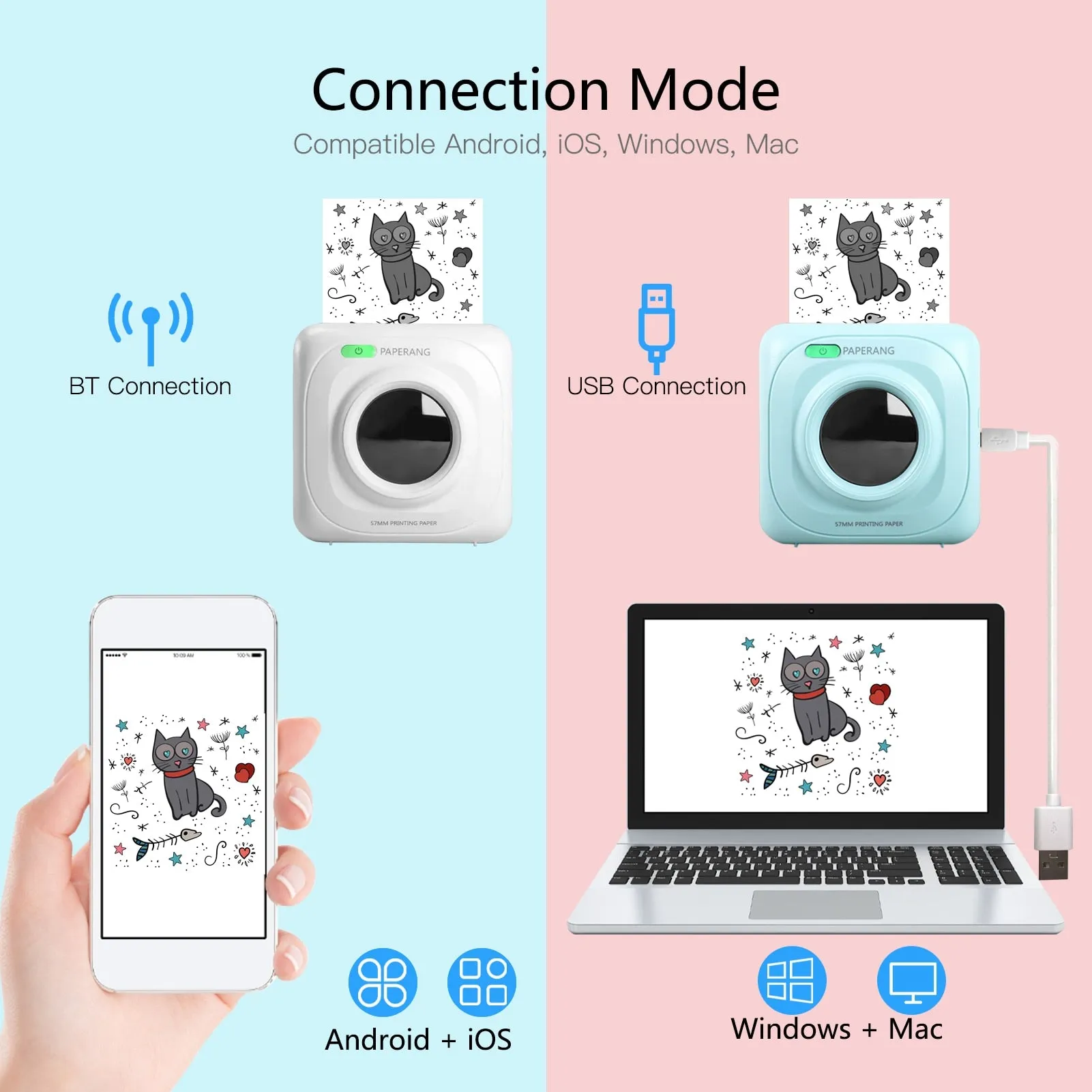 Paperang P1 Pocket Printer BT Wireless Thermal Printer Portable Mobile Printer 200dpi for Photo Picture Receipt Memo Note Label