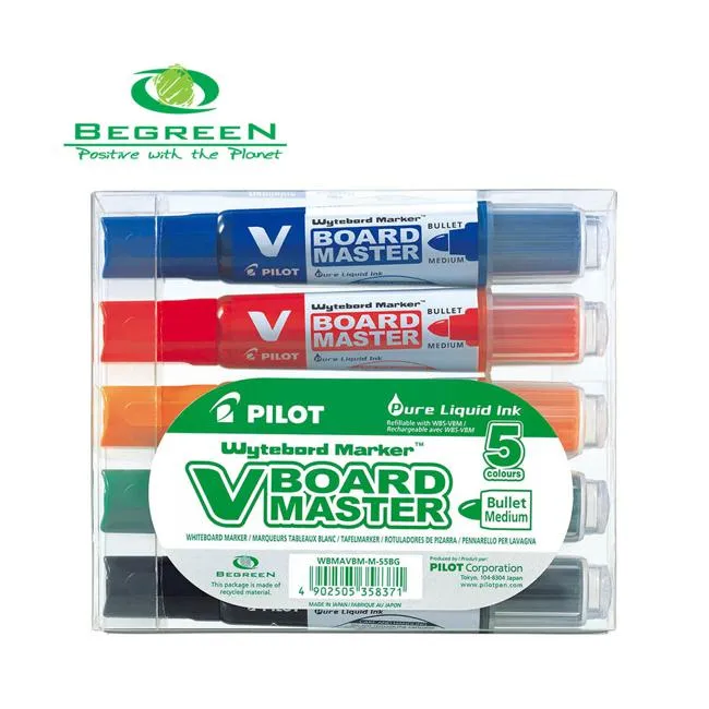 Pilot BeGreen V Board Whiteboard Marker Bullet Asstd. 5Pk (WBMA-VBM-M-S5BG)