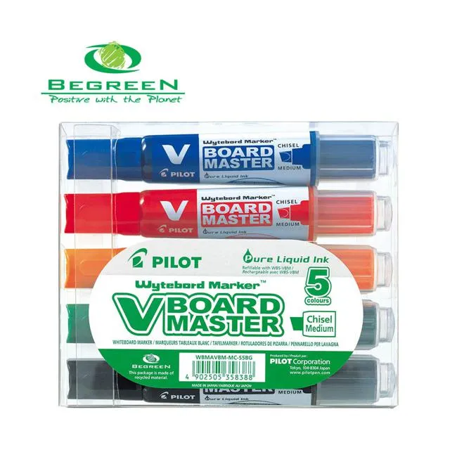Pilot BeGreen V Board Whiteboard Marker Chisel Asstd. 5Pk (WBMA-VBM-MC-S5BG)