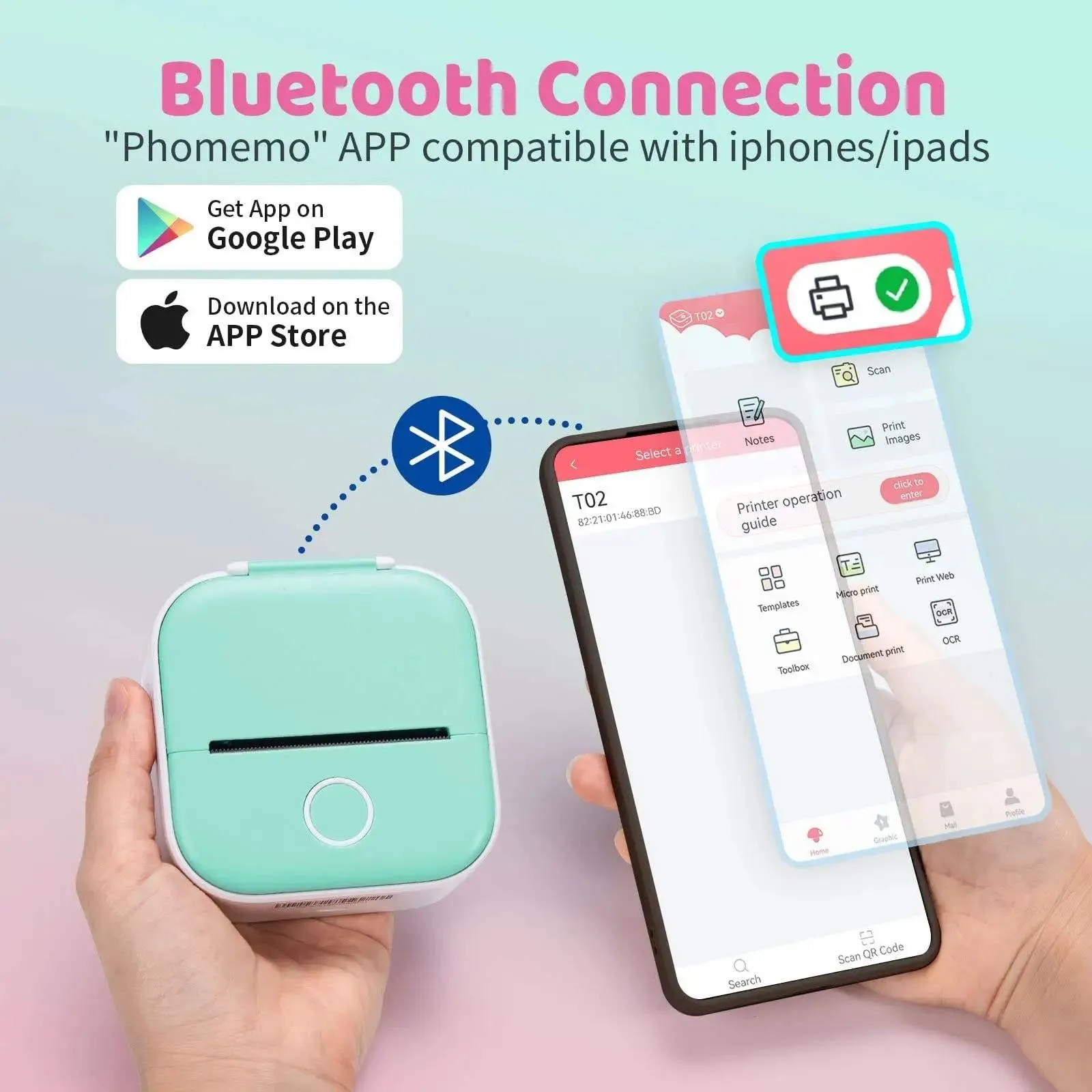 Portable Sticker Printer Mini Thermal Label Printer Bluetooth
