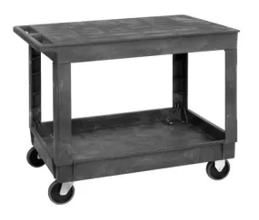 Quantum PFTC4026-33-2 Heavy-Duty Polypropylene Utility Cart with 1 Flat Shelf & 1 Tray Shelf, 26" x 40" x 32.5"
