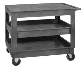 Quantum PFTC4026-33-3 Heavy-Duty Polypropylene Utility Cart with 1 Flat Shelf & 2 Tray Shelves, 26" x 40" x 32.5"