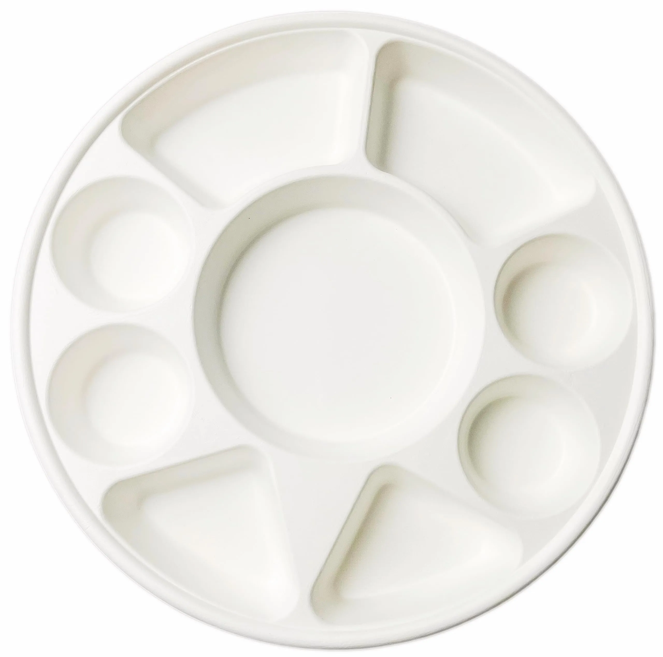 Rani Round Biodegradable Divided Plates, Pack of 25, 9 Compartments ~ Disposable & Eco-Friendly | 12.44" Diameter, 1.38" Thickness | Heavy-Duty and Sturdy Disposable Bagasse Plates | Premium Quality