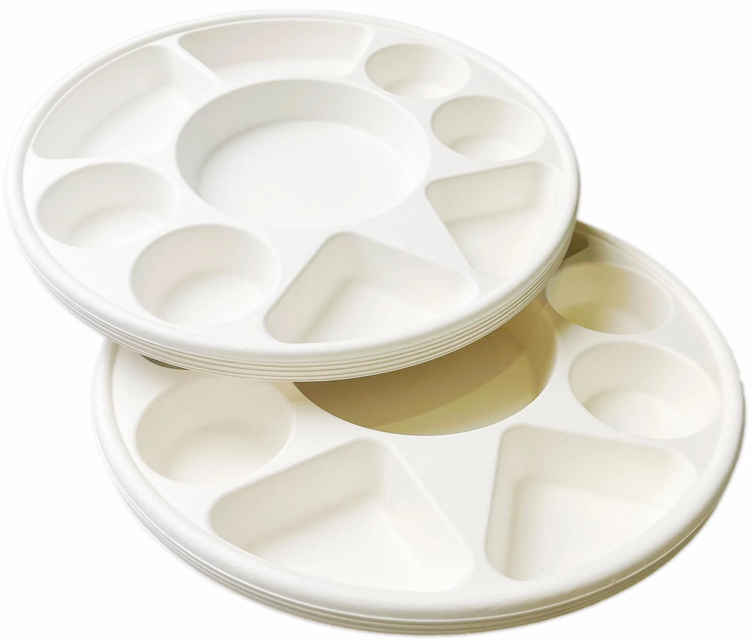 Rani Round Biodegradable Divided Plates, Pack of 25, 9 Compartments ~ Disposable & Eco-Friendly | 12.44" Diameter, 1.38" Thickness | Heavy-Duty and Sturdy Disposable Bagasse Plates | Premium Quality
