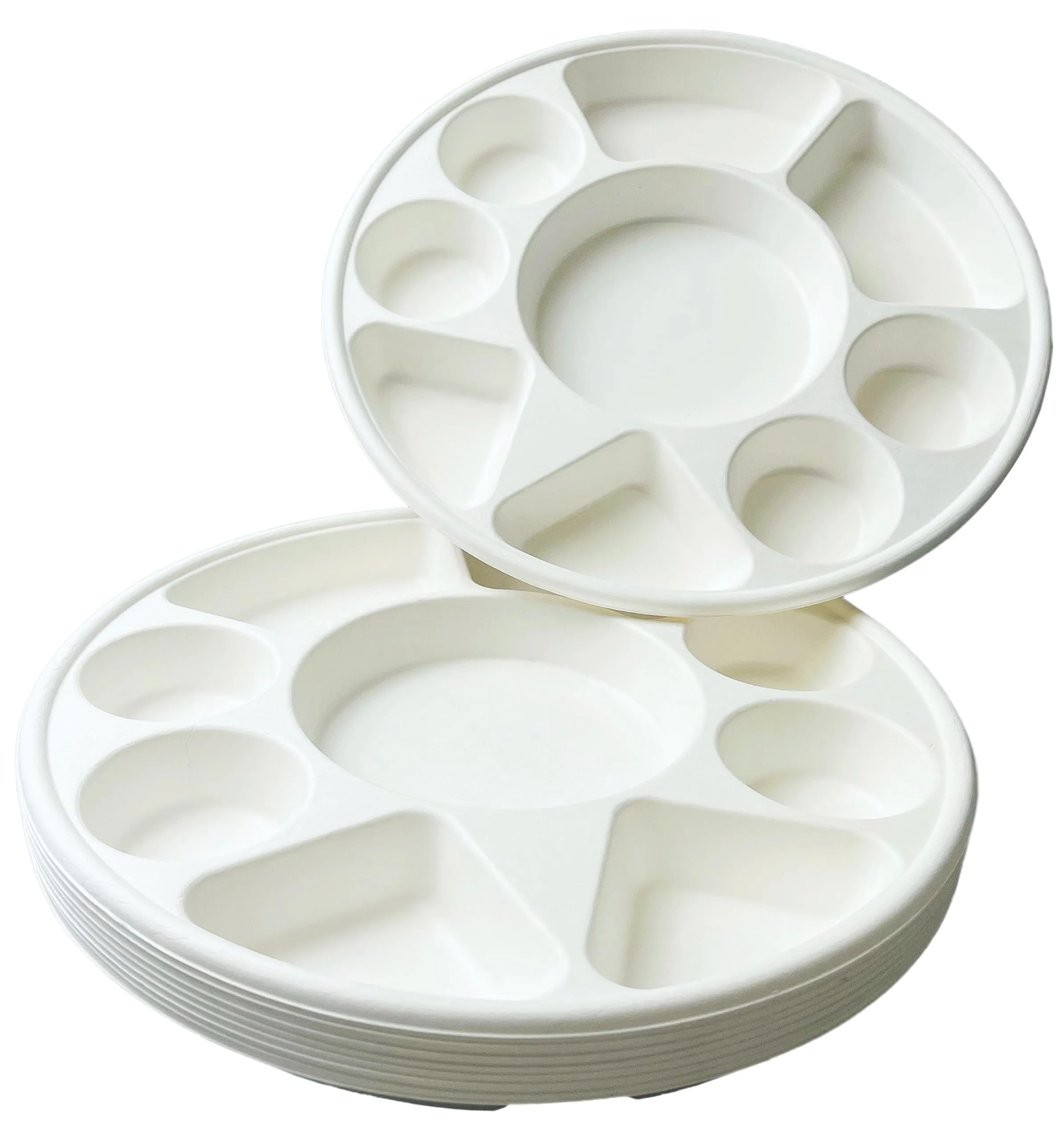 Rani Round Biodegradable Divided Plates, Pack of 25, 9 Compartments ~ Disposable & Eco-Friendly | 12.44" Diameter, 1.38" Thickness | Heavy-Duty and Sturdy Disposable Bagasse Plates | Premium Quality