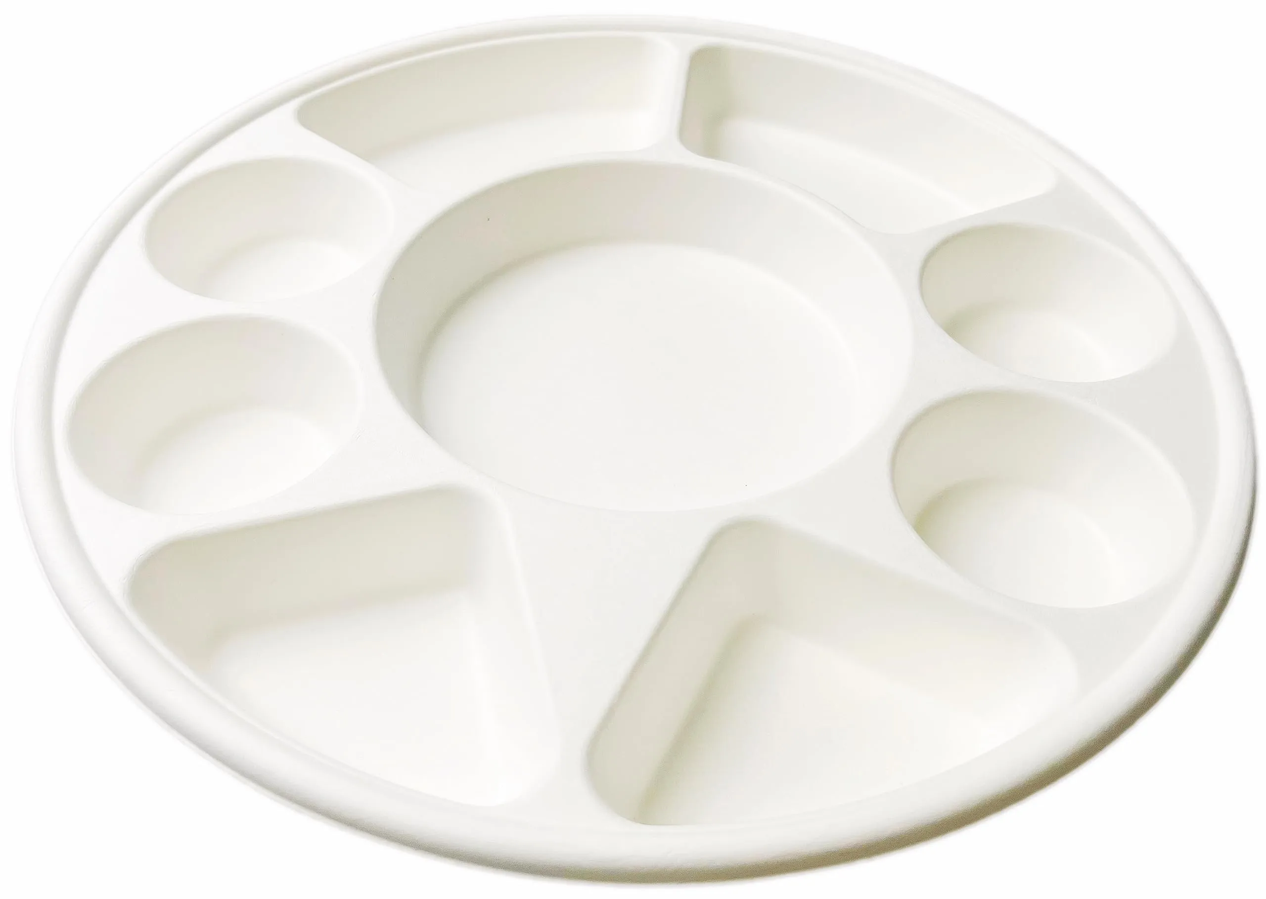 Rani Round Biodegradable Divided Plates, Pack of 25, 9 Compartments ~ Disposable & Eco-Friendly | 12.44" Diameter, 1.38" Thickness | Heavy-Duty and Sturdy Disposable Bagasse Plates | Premium Quality