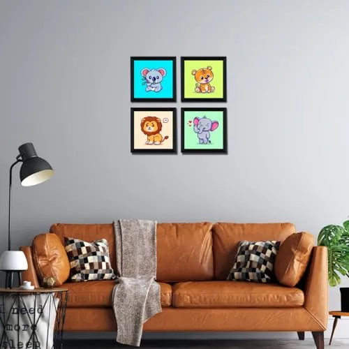 SAF animal cartoon Wall Hanging | Painting for Wall Decoration | Wall Painting for Living Room | set of 4 Decoration Items for Home | Wall Hangings for Home 10 inch x 10 inch SANFSD125