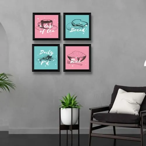 SAF breakfast special Wall Hanging | Painting for Wall Decoration | Wall Painting for Living Room | set of 4 Decoration Items for Home | Wall Hangings for Home 10 inch x 10 inch SANFSD172