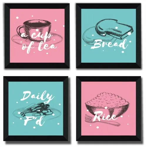 SAF breakfast special Wall Hanging | Painting for Wall Decoration | Wall Painting for Living Room | set of 4 Decoration Items for Home | Wall Hangings for Home 10 inch x 10 inch SANFSD172