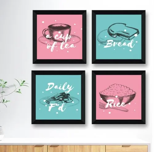 SAF breakfast special Wall Hanging | Painting for Wall Decoration | Wall Painting for Living Room | set of 4 Decoration Items for Home | Wall Hangings for Home 10 inch x 10 inch SANFSD172