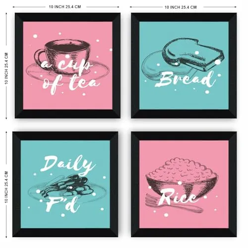 SAF breakfast special Wall Hanging | Painting for Wall Decoration | Wall Painting for Living Room | set of 4 Decoration Items for Home | Wall Hangings for Home 10 inch x 10 inch SANFSD172