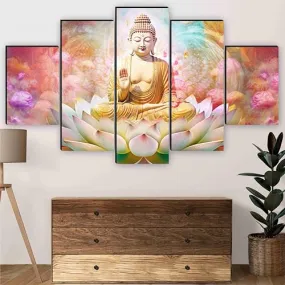SAF Buddha Paintings for Wall Decoration - Set Of Five, 3d modern art Painting for Living Room Large Size with Frames for Home Decoration, Hotel, Office 127 cm x 75 cm SANFBL35479