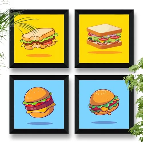 SAF fast food collection Wall Hanging | Painting for Wall Decoration | Wall Painting for Living Room | set of 4 Decoration Items for Home | Wall Hangings for Home 10 inch x 10 inch SANFSD155