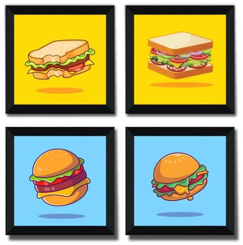 SAF fast food collection Wall Hanging | Painting for Wall Decoration | Wall Painting for Living Room | set of 4 Decoration Items for Home | Wall Hangings for Home 10 inch x 10 inch SANFSD155