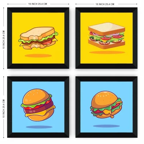 SAF fast food collection Wall Hanging | Painting for Wall Decoration | Wall Painting for Living Room | set of 4 Decoration Items for Home | Wall Hangings for Home 10 inch x 10 inch SANFSD155