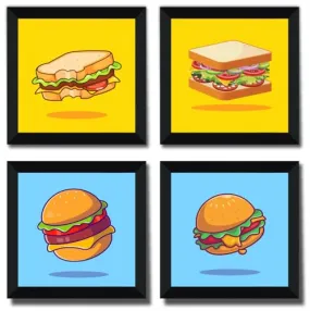 SAF fast food collection Wall Hanging | Painting for Wall Decoration | Wall Painting for Living Room | set of 4 Decoration Items for Home | Wall Hangings for Home 10 inch x 10 inch SANFSD155