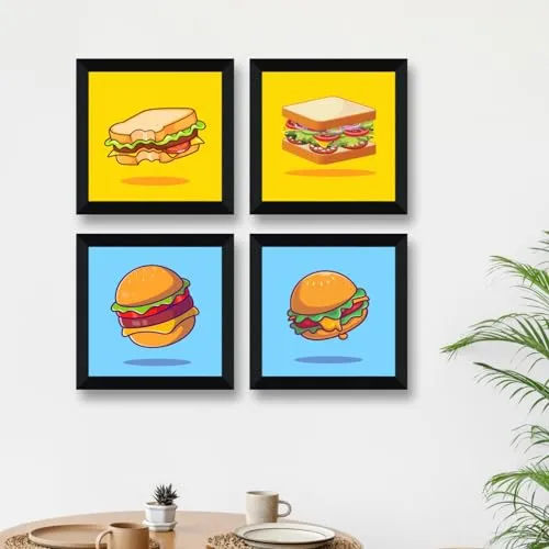 SAF fast food collection Wall Hanging | Painting for Wall Decoration | Wall Painting for Living Room | set of 4 Decoration Items for Home | Wall Hangings for Home 10 inch x 10 inch SANFSD155
