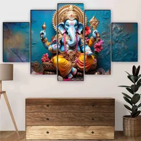 SAF Ganesha Paintings for Wall Decoration - Set Of Five, 3d modern art Painting for Living Room Large Size with Frames for Home Decoration, Hotel, Office 127 cm x 75 cm SANFBL35466
