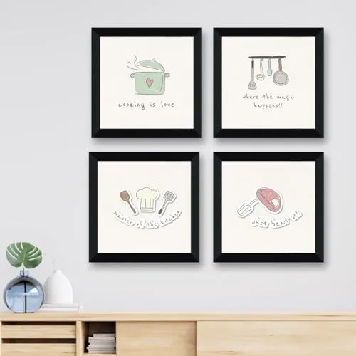 SAF kitchen place Wall Hanging | Painting for Wall Decoration | Wall Painting for Living Room | set of 4 Decoration Items for Home | Wall Hangings for Home 10 inch x 10 inch SANFSD179