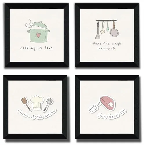SAF kitchen place Wall Hanging | Painting for Wall Decoration | Wall Painting for Living Room | set of 4 Decoration Items for Home | Wall Hangings for Home 10 inch x 10 inch SANFSD179