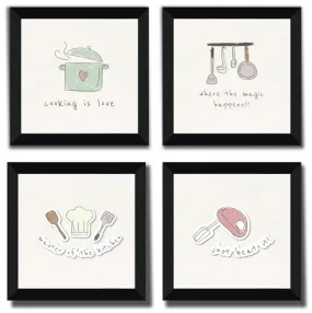 SAF kitchen place Wall Hanging | Painting for Wall Decoration | Wall Painting for Living Room | set of 4 Decoration Items for Home | Wall Hangings for Home 10 inch x 10 inch SANFSD179