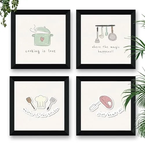 SAF kitchen place Wall Hanging | Painting for Wall Decoration | Wall Painting for Living Room | set of 4 Decoration Items for Home | Wall Hangings for Home 10 inch x 10 inch SANFSD179