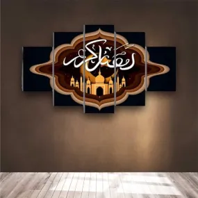 SAF paintings allah Paintings for Living Room | Painting for Wall Decoration | 3D Wall Art for Bedroom | Islamic Religious Wall Painting Set of 5 (127 x 76 cms) SANFBL32285