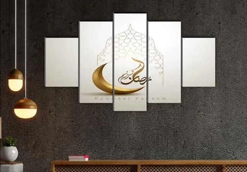 SAF paintings allah Paintings for Living Room | Painting for Wall Decoration | 3D Wall Art for Bedroom | Islamic Religious Wall Painting Set of 5 (127 x 76 cms) SANFBL32287