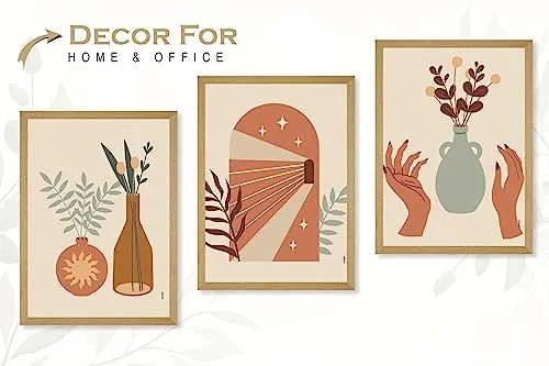 SAF paintings BOHO Set of 3 Modern Art Premium Brown frame Bohemian Painting for Wall Decoration Digital Reprint 13.5 inch x 10.5 inch Bohemian Painting (With Frame, Pack of 3) B150K3