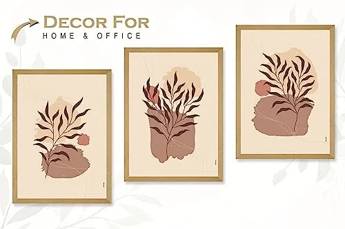 SAF paintings BOHO Set of 3 Modern Art Premium Brown frame Bohemian Painting for Wall Decoration Digital Reprint 13.5 inch x 10.5 inch Bohemian Painting (With Frame, Pack of 3) B151K3